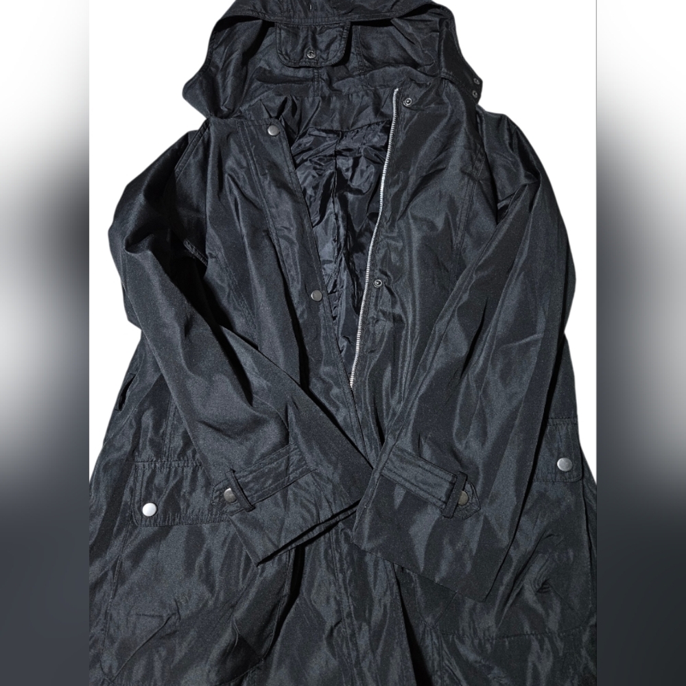 Black Hooded Outerwear Womens L Parka 4 In 1 Removable Liner Reversible Faux Fur - Picture 8 of 14